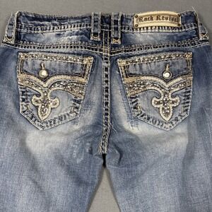 JEANS Rock Revival Yui  Boot  WOMENS 29 THICK STITCH WHISKERING